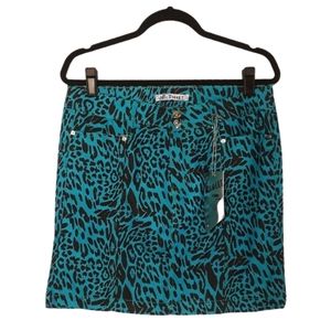 EXOCET Teal Blue Black Leopard Print Skirt NWT 13